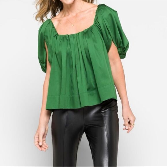 Rebecca Taylor Babydoll Top Puff Tulip Sleeve Emerald Green Size 2 - Picture 2 of 10